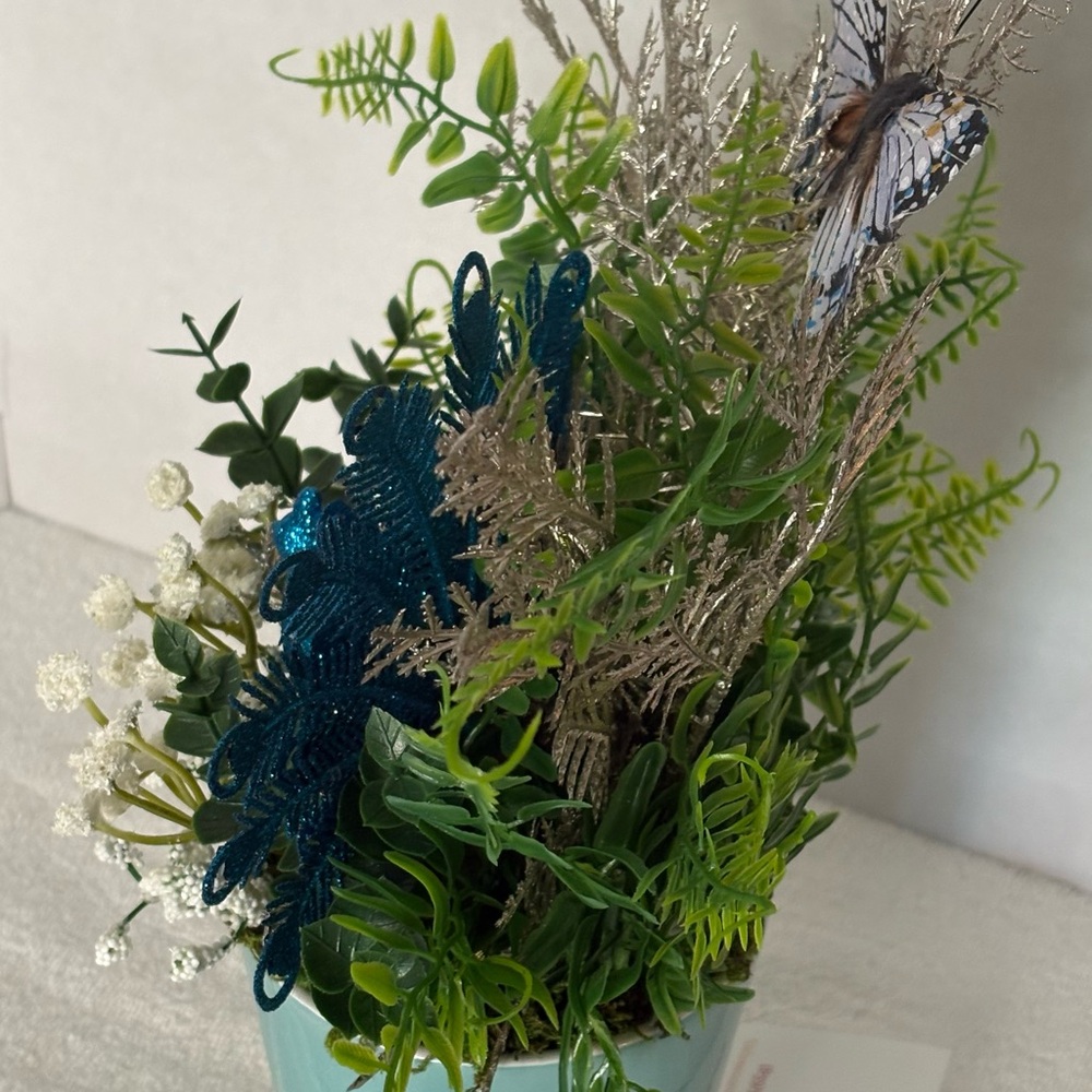 Decorative Faux Floral Arrangement in Teal and Green
